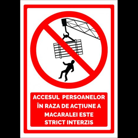 Indicator pentru accesul persoanelor in raza de actiune a macaralei este strict interzis